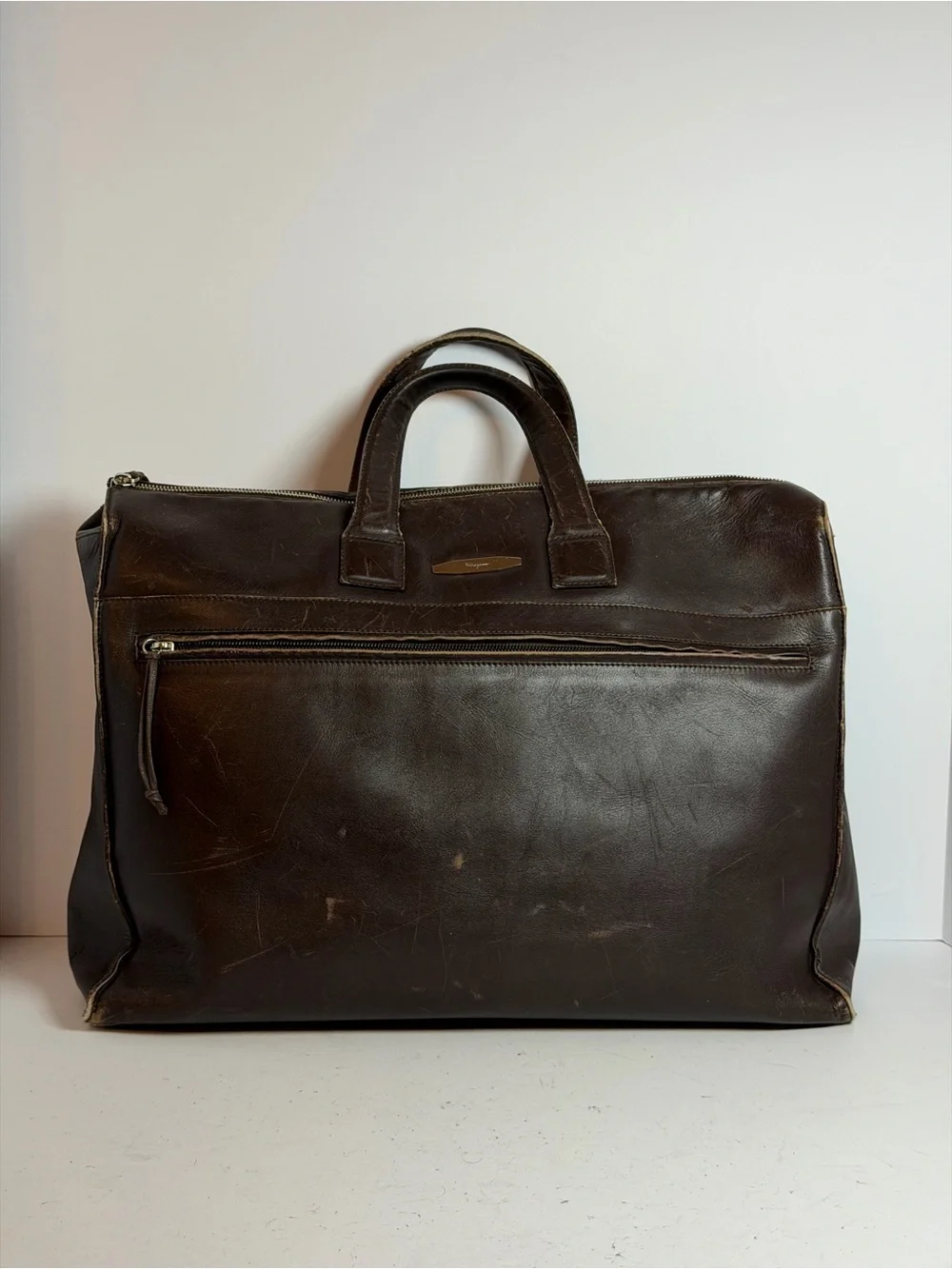 Vintage Salvatore Ferragamo Brown Leather Business Bag